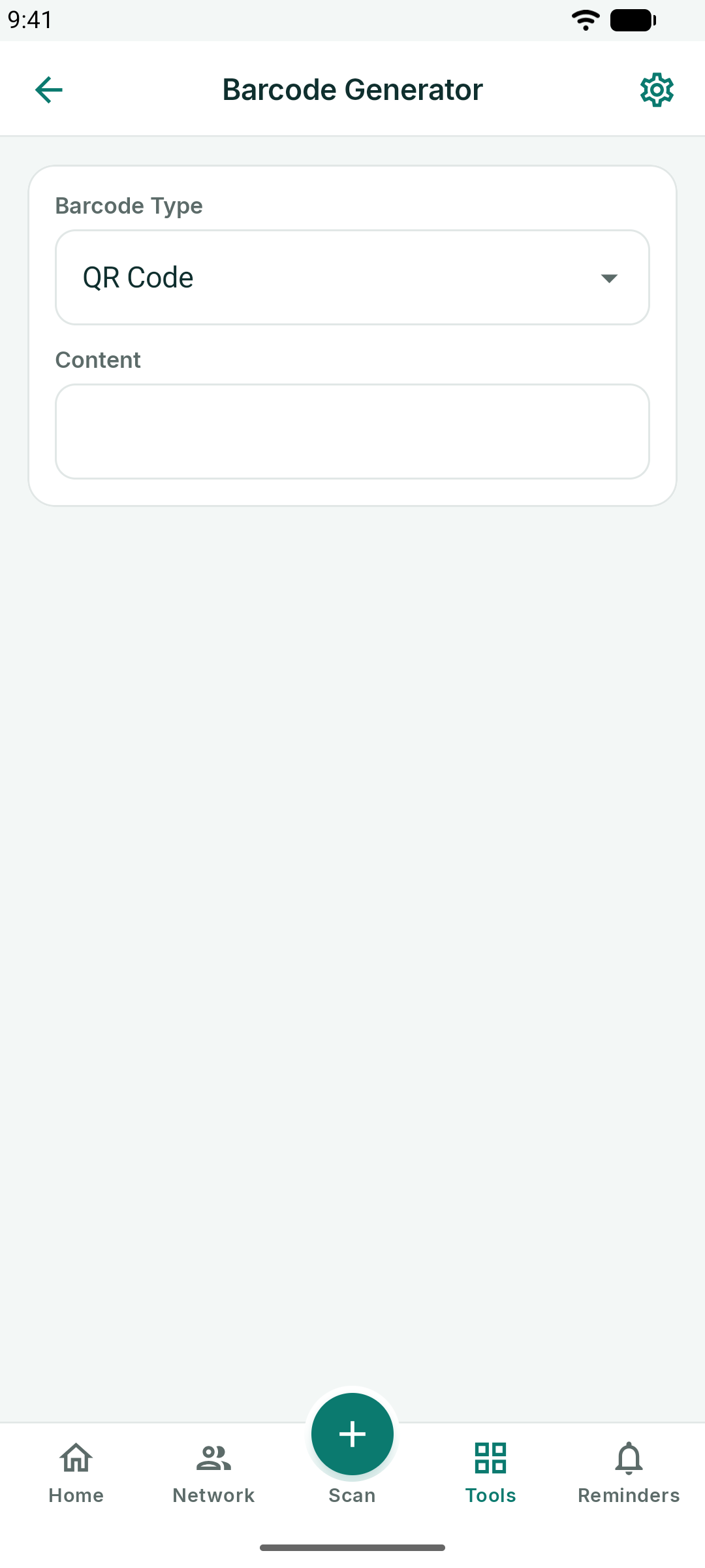 Barcode Generator with the type picker and content field