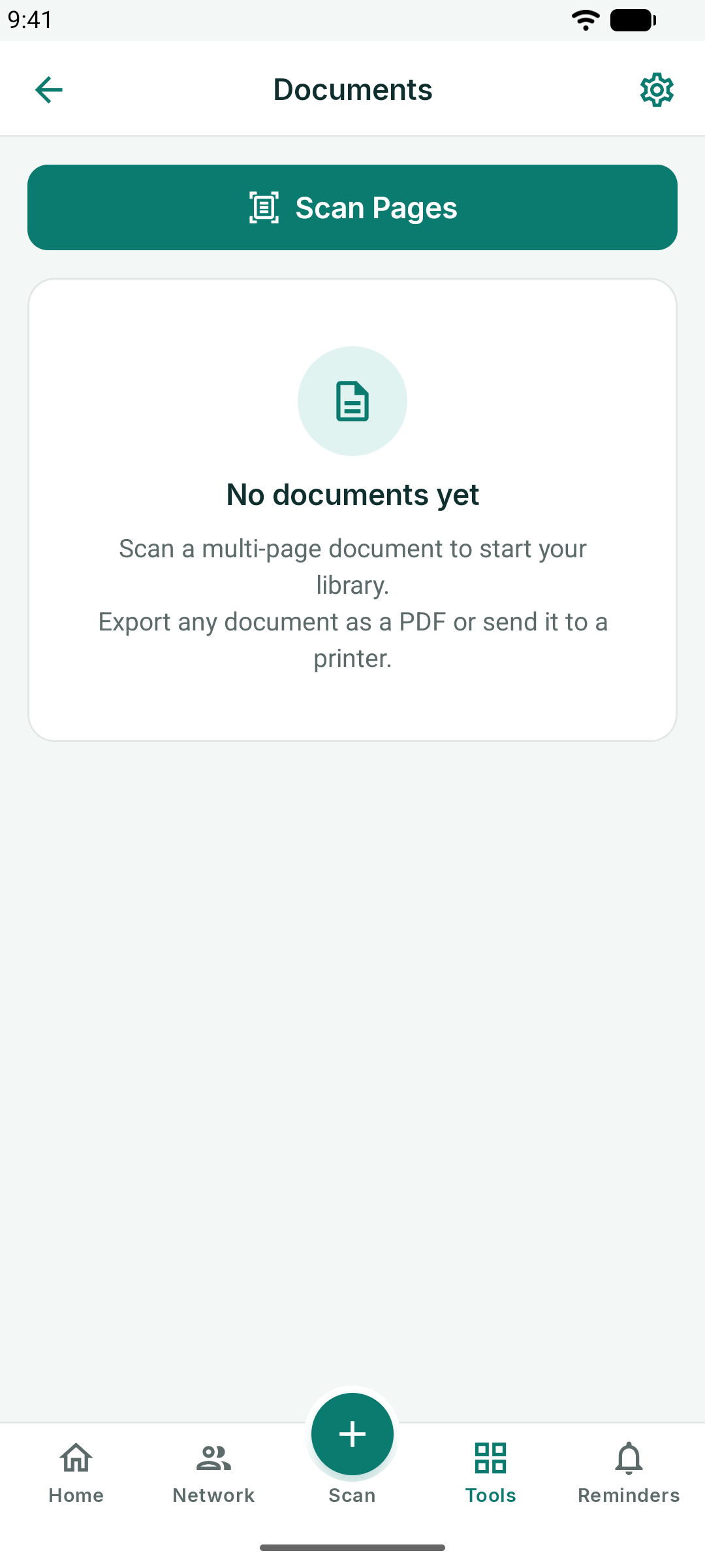 Documents tool ready to scan pages