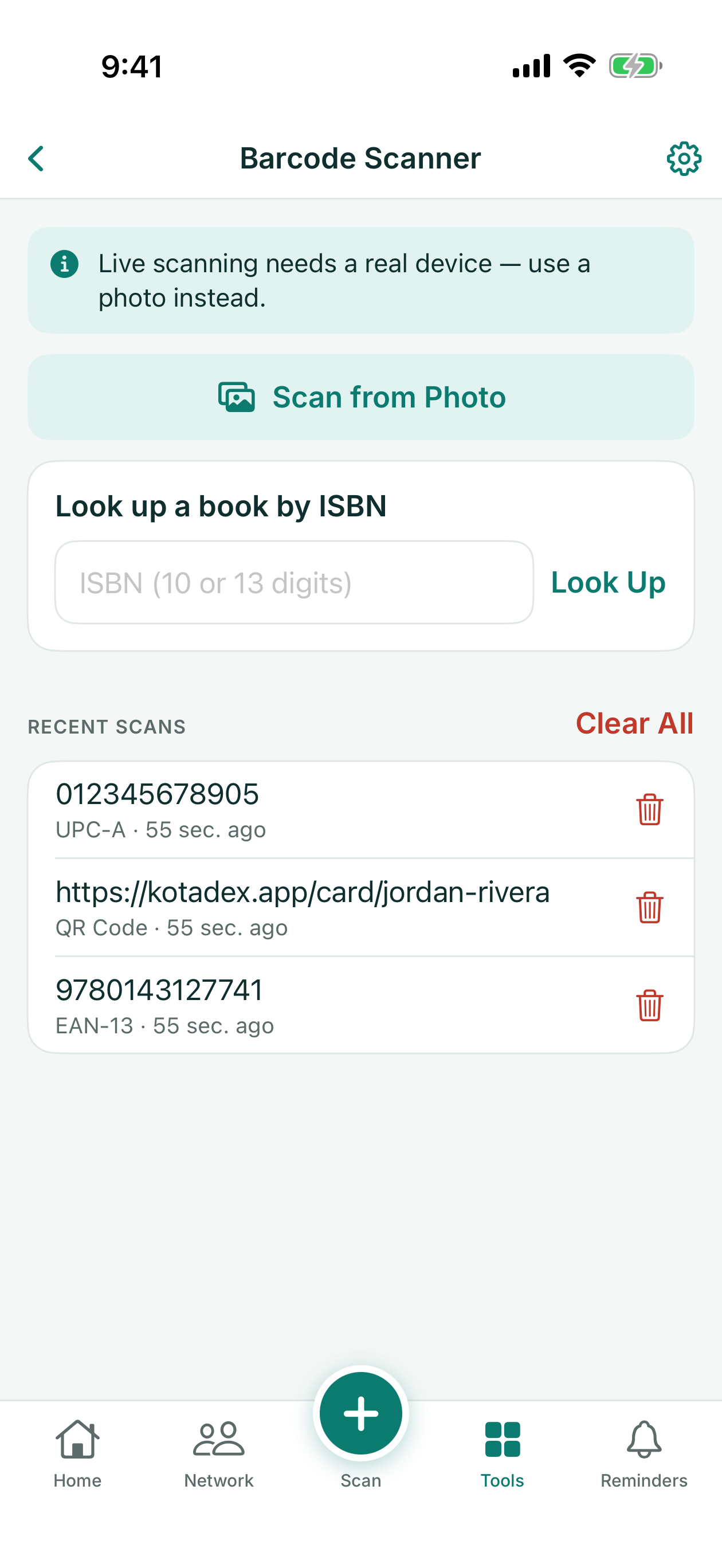 Barcode Scanner with the ISBN lookup and recent scans